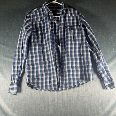 Camisa Pepe Jeans Para Hombres Mediana Azul Blanco Cuadros Western Pearl Snap Indigo Especiales Foto 1 de 4