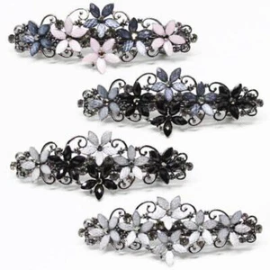 4Pcs Elegant Rhinestone Barrettes Flower Hairpins Vintage French Style Glitter - Picture 1 of 7