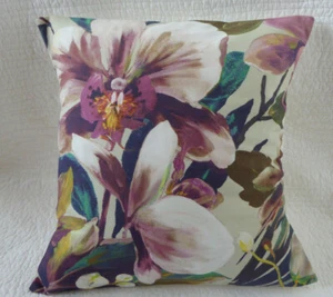 16" inch Cushion Cover Purple Pink Green Teal Flower Orchid Print Handmade 40cm - Picture 1 of 8