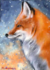 Limited Edition ACEO PRINT Red Fox Winter Forest Wildlife Animal Snow M Mishkova