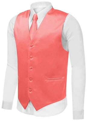 Men's Premium 2-Piece Dress Vest Neck Tie Combo Set Solid Color Adjustable Back - Image 1 of 2