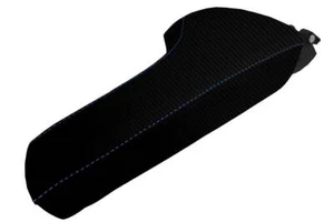 Fits 2016-2020 Chevrolet Camaro Carbon Fiber Console Lid Cover Blue Stitch - Picture 1 of 9