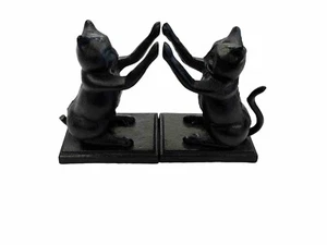 Cast Cat Bookends Set of 2 Weighted Statues Pair Art Deco Figures /1 Broken Tail - Picture 1 of 4