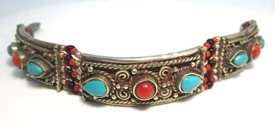 "Pulsera de plata con turquesa/cornalina/coral/vidrio 7"" ponible" Foto 1 de 3