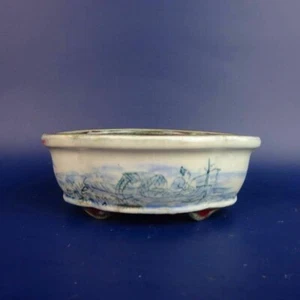 Japanese bonsai pot Tosui Sometsuke Mokko shape W10cm H4cm - Picture 1 of 24