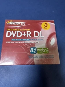 Memorex DVD+R DL 8.5 GB Double Layer Blank DVD 3 Pack New Factory Sealed - Picture 1 of 6