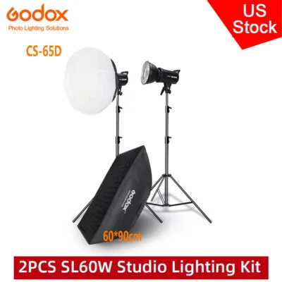 EE. UU. 2*Godox SL-60W Estudio LED Video Luz Continua + Bowens Softbox Kit de Soporte de 2 m Foto 1 de 4