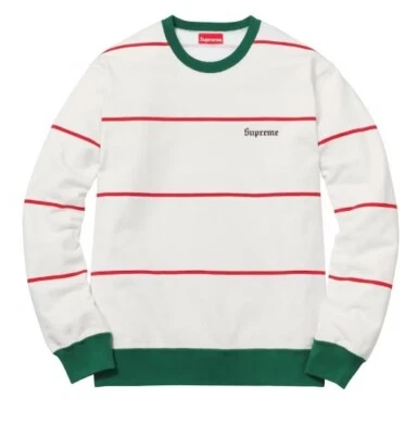 2017 Supreme Striped Crewneck Medium White M - Image 1 of 4