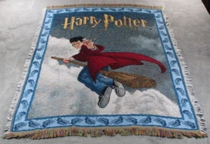 Vintage Harry Potter Woven Tapestry Throw Blanket 57x46 Golden Snitch GUC - Picture 1 of 11