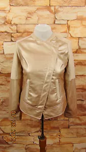 NWT Chicos Womens Beige/ Metallic Champagne Faux Leather Moto Jacket Sz 0 $159 - Picture 1 of 12