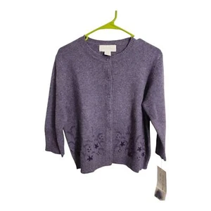 Rosanna 80% Lambswool Embroidered Button Up Preppy Office Minimalist Cardigan M - Picture 1 of 6