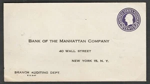 US 1917 #U437c - 3c Purple Stamped Envelope Cover Bank of Manhattan Unused - Picture 1 of 2