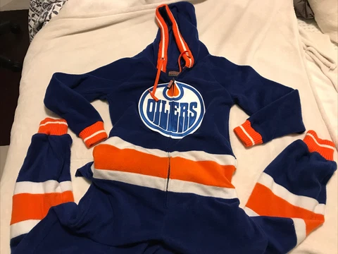 Edmonton Oilers Hockey Sockey Pajamas - Fleece One Piece NHL Small Cover