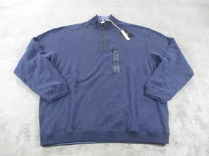 Caribbean Joe Sweater Mens XXL Quarter Zip Blue Reversible Cotton Casual NWT - Picture 1 of 14