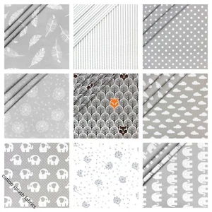 NEW GREY&WHITE 100% COTTON FABRIC , CHEVRON , POLKA, STRIPES, DANDELION - Picture 1 of 38