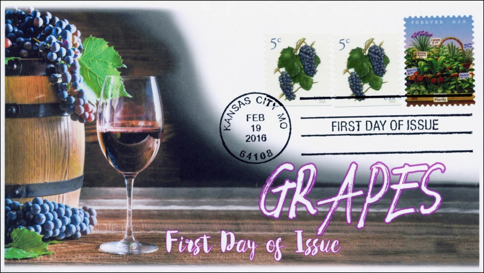2016, Grapes, 5 cent, FDC, BW Cancel 16-056 - Image 1 of 1