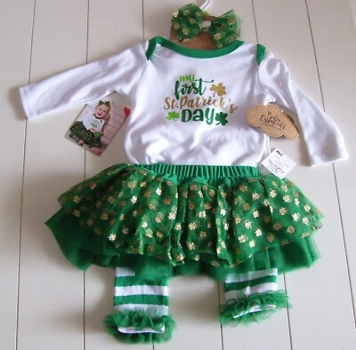Girls Baby Essentials My First St. Patrick's Day 4 Pc Outfit Sz 3M - Image 1 of 3