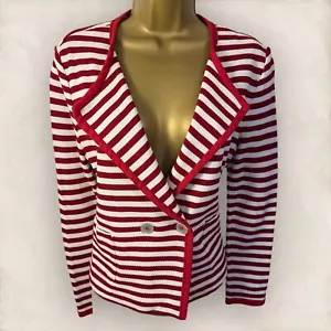 Marella Womens Red White Striped Cotton Linen Knit Summer Jacket Cardigan UK 14 - Picture 1 of 8