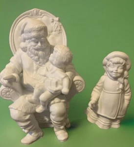DEPT 56 Winter Silhouette A VISIT WITH SANTA White Porcelain Set Figurines 78417 - Picture 1 of 10
