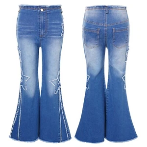 Kids Girls Jeans Flared-Bottomed Fit Casual Stylish Pants Ruffled Trousers Child - Picture 1 of 26