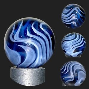 Alley Agate (CAC?) Flame Marble Transparent Blue Mint (-) .64” Vintage Marbles
