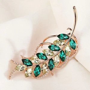 Hoja verde corte marquesa hecha con broche relleno de cristal SWAROVSKI oro rosa 18k - Imagen 1 de 4