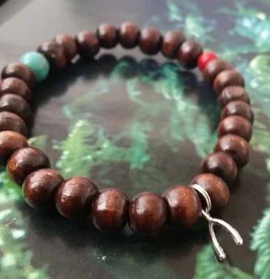 Pulsera WishBone de plata turquesa y coral con cuentas de madera todos los tamaños p8ngb Foto 1 de 4
