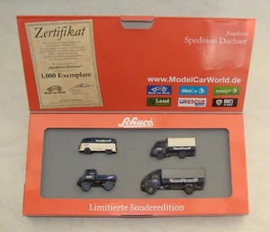 4 x Schuco 1:87 - H0 - Spedition Dachser - VW T1 - Unimog MB LKW - Bild 1 von 10
