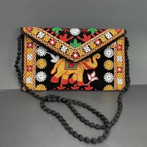 Borsa a tracolla in velluto ricamato elefante borsa tote paillettes borsa boho - Foto 1 di 11
