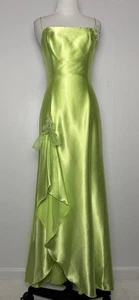 Jessica McClintock Gunne Sax limettenfarbenes Satinkleid 7/8 Rosetten Y2K Ballkleid USA - Bild 1 von 13