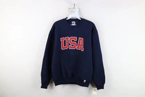 Deadstock Vtg 90s Russell Athletic Boys Large USA Crewneck Sweatshirt Blue USA - Picture 1 of 14