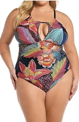 La Blanca Sunllit High Neck Multicolor Floral one Piece Swimsuit Size 18W   NWT - Image 1 of 4