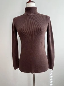 Y2K Kim Rogers Turtleneck Sweater Womens S Brown Ribbed Fitted - Picture 1 of 6