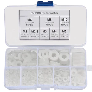-650 Pcs White Nylon Flat Washer Assortment Kit, round Flat Nylon Washers for Ho - Picture 1 of 12
