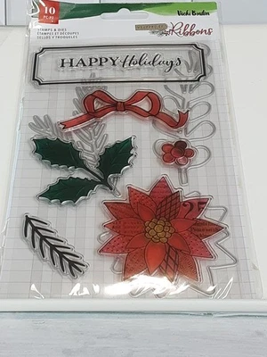 Juego de 10 sellos y troqueles Vicki Boutin envueltos en cintas ramas de arco de pascua  Foto 1 de 4