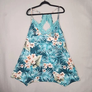 Secret Treasures Sleepwear Nightgown Womens XL Tropical Floral Blue Lace Chemise - Picture 1 of 10