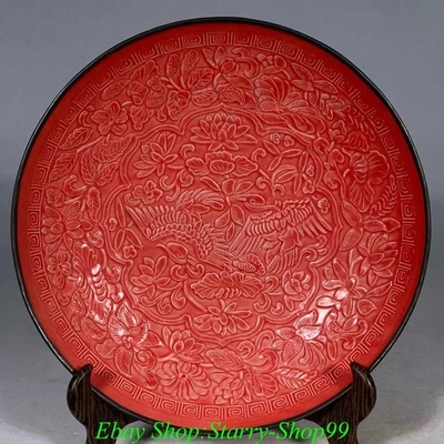 Bandeja de platos de porcelana esmalte rojo horno Ding dinastía canción 8" pájaro fénix flor plato Foto 1 de 4