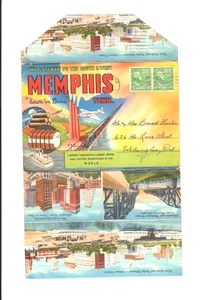 MEMPHIS TENNESSEE Postcard FOLDER River Frt Packet Wharves TN 18 Pics Linen 1941 - Picture 1 of 2