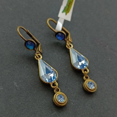 Brincos românticos Michal Negrin azul sonhador boho renascimento vitoriano lágrima presente - Imagem 1 de 4