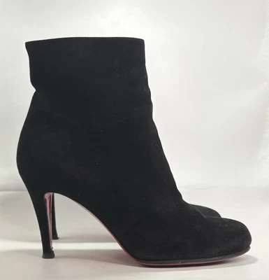 Christian Louboutin Ankle Boots Black Suede Heeled Booty 100 Sz EU 37 7 - Image 1 of 4