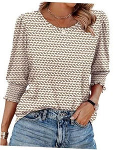 Blouses for Women Dressy Casual 3/4 Length Sleeve Womens Tops with Smocked - Picture 1 of 6