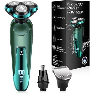 Rasoio Elettrico Barba Rasoio Uomo Bagnato/Secco Trimmer 3D Rotante Rasoio Naso - Foto 1 di 7