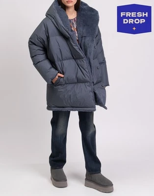 PVP €1300 YVES SALOMON ARMY Plumón Piel de Conejo Chaqueta acolchada FR34 US2 UK6 XS Azul Foto 1 de 4