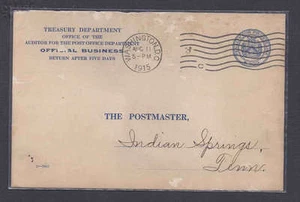 1915 WASH DC TREASURY DEPT AUDIT CARD TO POSTMASTER @ INDIAN SPRING TX USED  - Picture 1 of 2