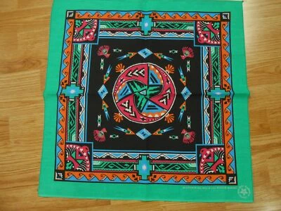 复古 南西部 阿兹泰克 南西 绿色 黑色 粉色 棉 骑手头巾 班达纳 — 第 1/4 张图片