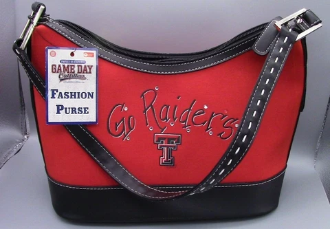 TEXAS TECH "GO RAIDERS" Ladies PURSE Saddle Shape, Red 12"x8"x5" NWT by GD Outf Cover