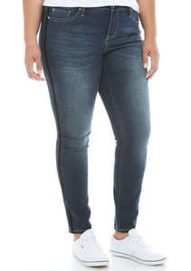 True Craft Curvy Dk Blue Velvet Stripe Super Soft Stretch Ankle Skinny Jean $52 - Picture 1 of 3