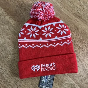 IHEART RADIO Gorro Pom Puño Copo de Nieve Tejido Sombrero Gorra Rojo Blanco Invierno NUEVO - Imagen 1 de 2