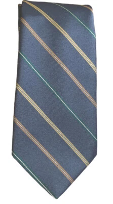 Vintage Oleg Cassini Gravata de Seda Masculina Decote Azul Verde Dourado Listra Vertical Nova Etiqueta - Imagem 1 de 4