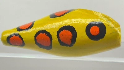 Vintage Handcrafted Wood Plug Fishing Lure Speckled Eyes Yellow Body 2.75” Pike - Image 1 of 4